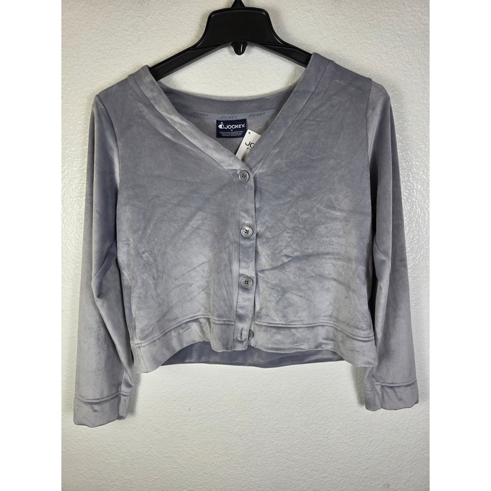 Jockey Generation Womens Velour V-Neck Button Up Top Blue Gray Medium‎
